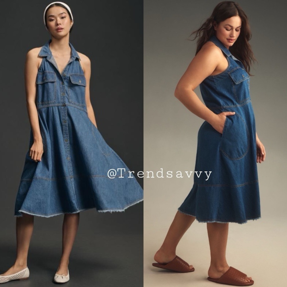 Anthropologie Pilcro Sleeveless Denim Swing Midi Dress Blue Size Medium NWT